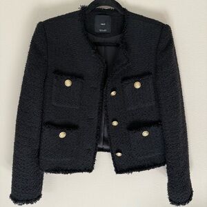 Mango Pocket Tweed Jacket Black and Gold - Medium